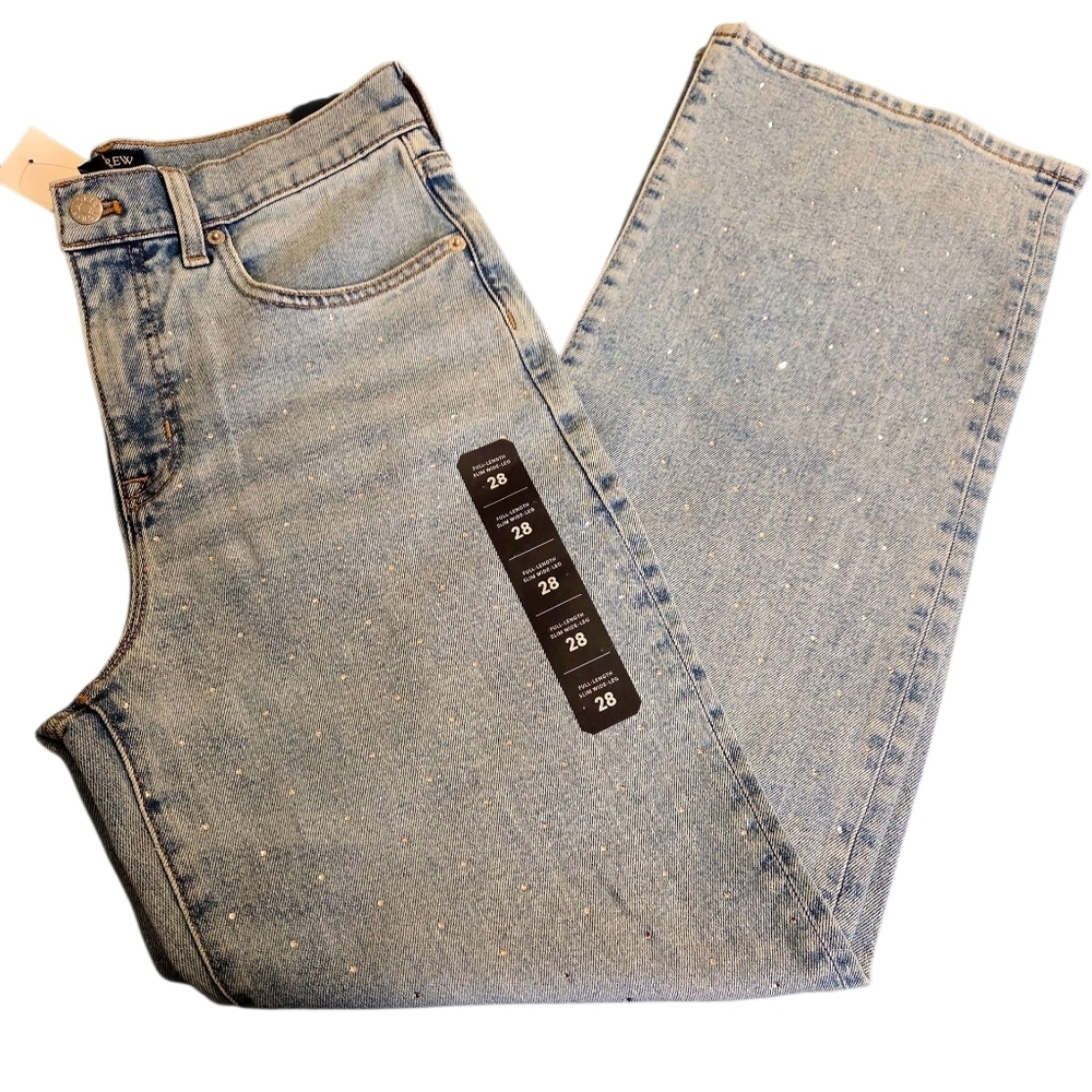 Women’s Rhinestone Wide Leg Jeans Slim Fit Embellished High Waist Denim Y2K S:28 - Picture 2 of 7
